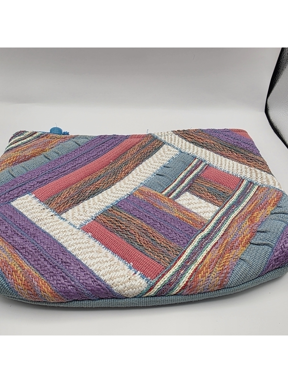 Vintage Clutch Purse Bag Blue Pink Geometric Philippines Retro Cottagecore Rare - Picture 5 of 10